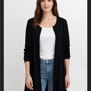 Eileen Fisher 80% Silk & 20% Cotton Black Minimalist Cardigan Size Medium